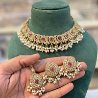 Hira Collections Sparkling Crystal And Pearl Necklace Set