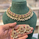 Hira Collections Sparkling Crystal And Pearl Necklace Set