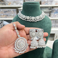 Hira Collections Crystal Stone And Pearl Designer Necklace Set