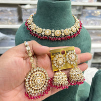 Hira Collections Crystal Stone And Pearl Designer Necklace Set