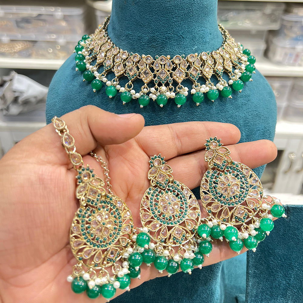 Hira Collections Crystal Stone And Pearl Designer Necklace Set