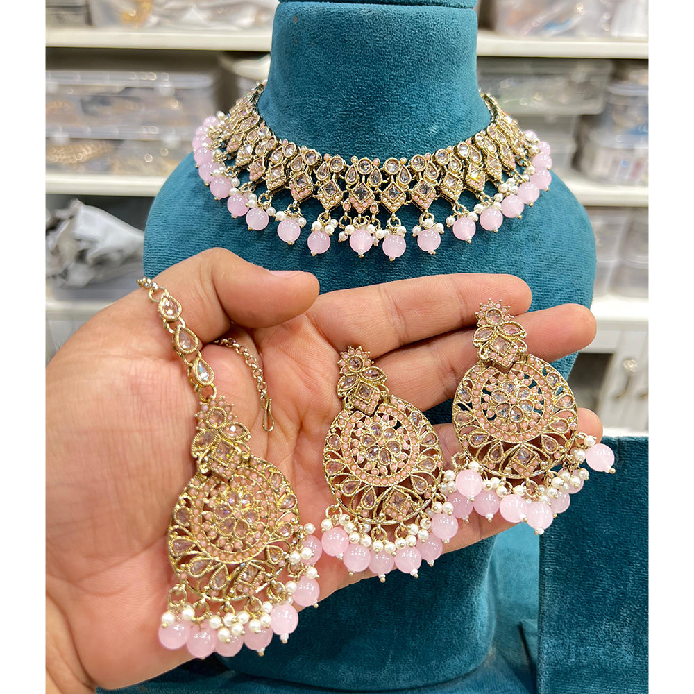 Hira Collections Crystal Stone And Pearl Designer Necklace Set