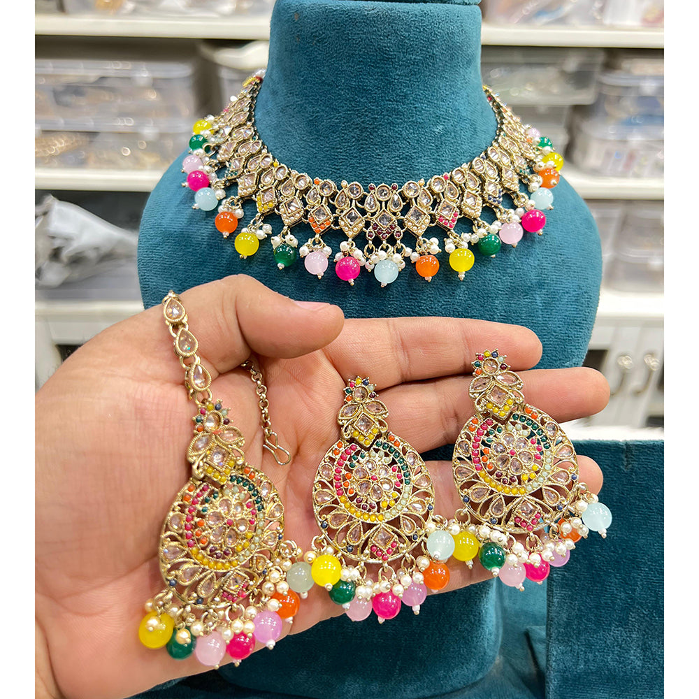 Hira Collections Crystal Stone And Pearl Designer Necklace Set