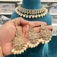 Hira Collections Crystal Stone And Pearl Designer Necklace Set