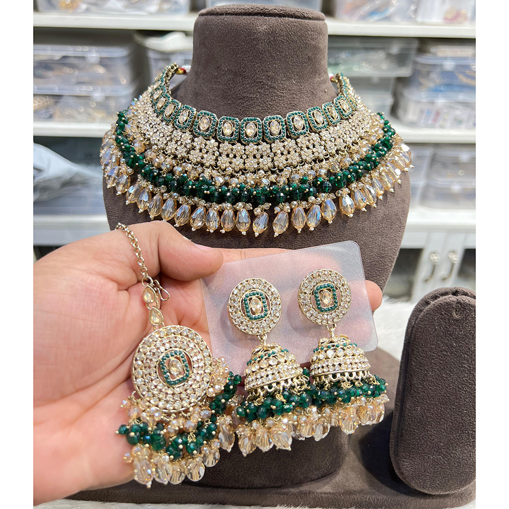 Hira Collections Crystal Stone And Pearl Designer Choker Necklace Set