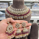 Hira Collections Crystal Stone And Pearl Designer Choker Necklace Set