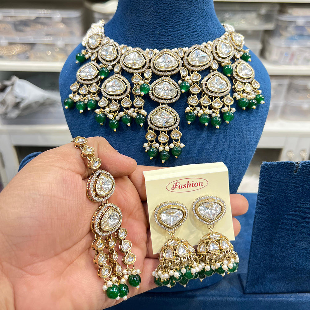 Hira Collections Royal Kundan Stone Pearl And Beaded Choker Necklace Set