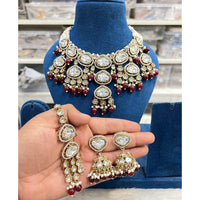 Hira Collections Royal Kundan Stone Pearl And Beaded Choker Necklace Set