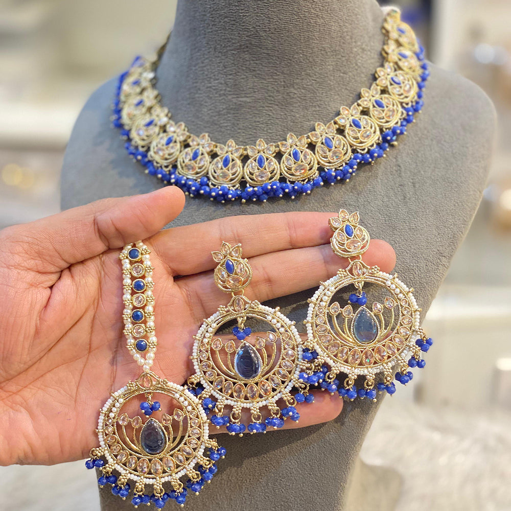 Hira Collections Crystal Stone And Pearl Designer Necklace Set