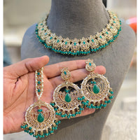 Hira Collections Crystal Stone And Pearl Designer Necklace Set