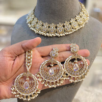 Hira Collections Crystal Stone And Pearl Designer Necklace Set