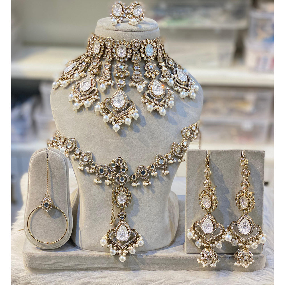 Hira Collections Heritage Kundan Stone Beads And Pearls Semi Bridal Necklace Set