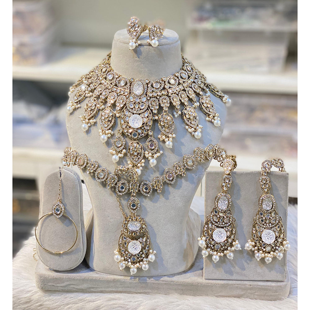 Hira Collections Heritage Kundan Stone Beads And Pearls Semi Bridal Necklace Set