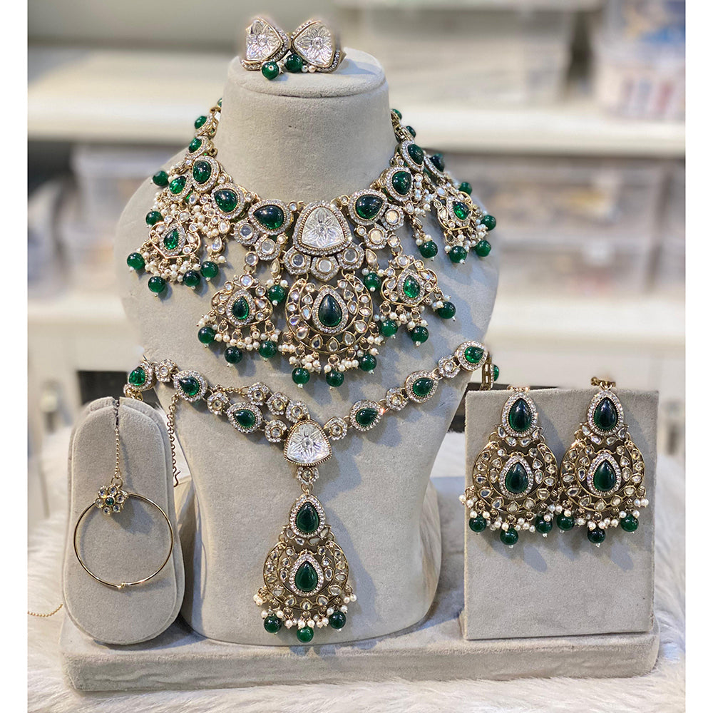 Hira Collections Heritage Kundan Stone Beads And Pearls Semi Bridal Necklace Set