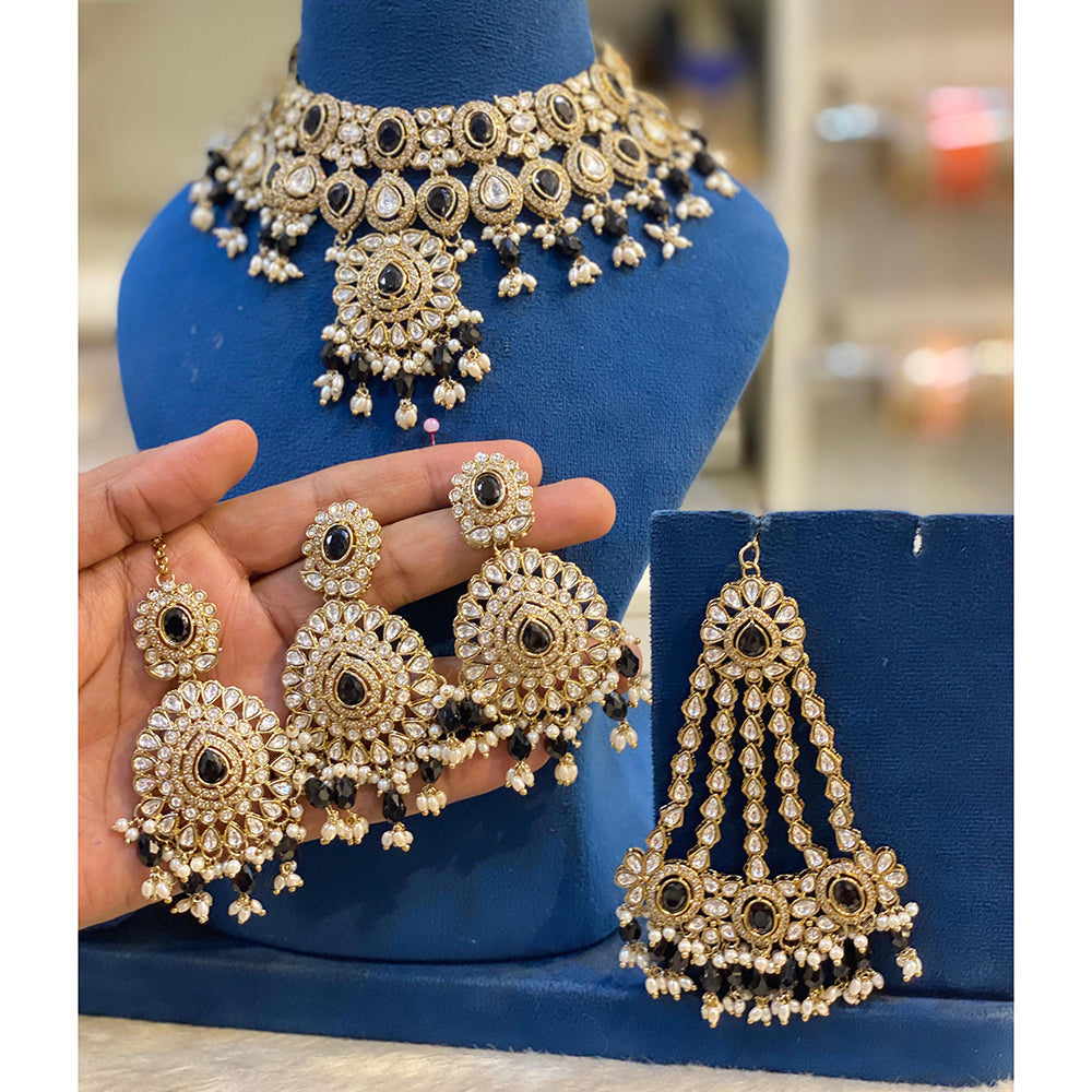 Hira Collections Royal Kundan Stone Pearl And Beaded Choker Necklace Set