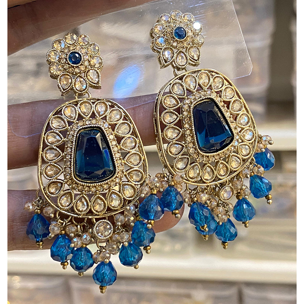 Hira Collections Sparkling Crystal Stone And Beads Dangler Earrings