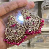 Hira Collections Sparkling Crystal Stone And Pearl Dangler Earrings