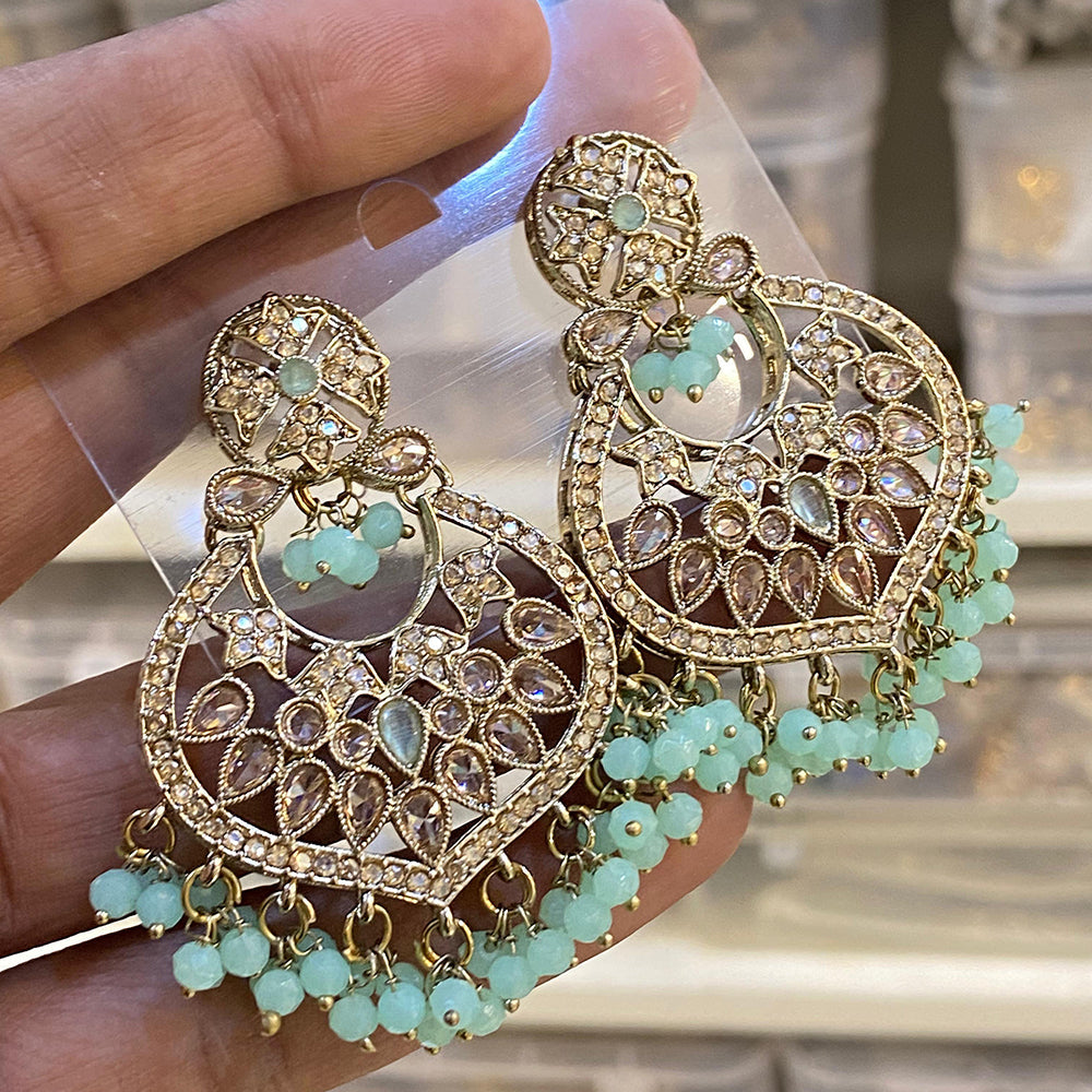 Hira Collections Sparkling Crystal Stone And Pearl Dangler Earrings