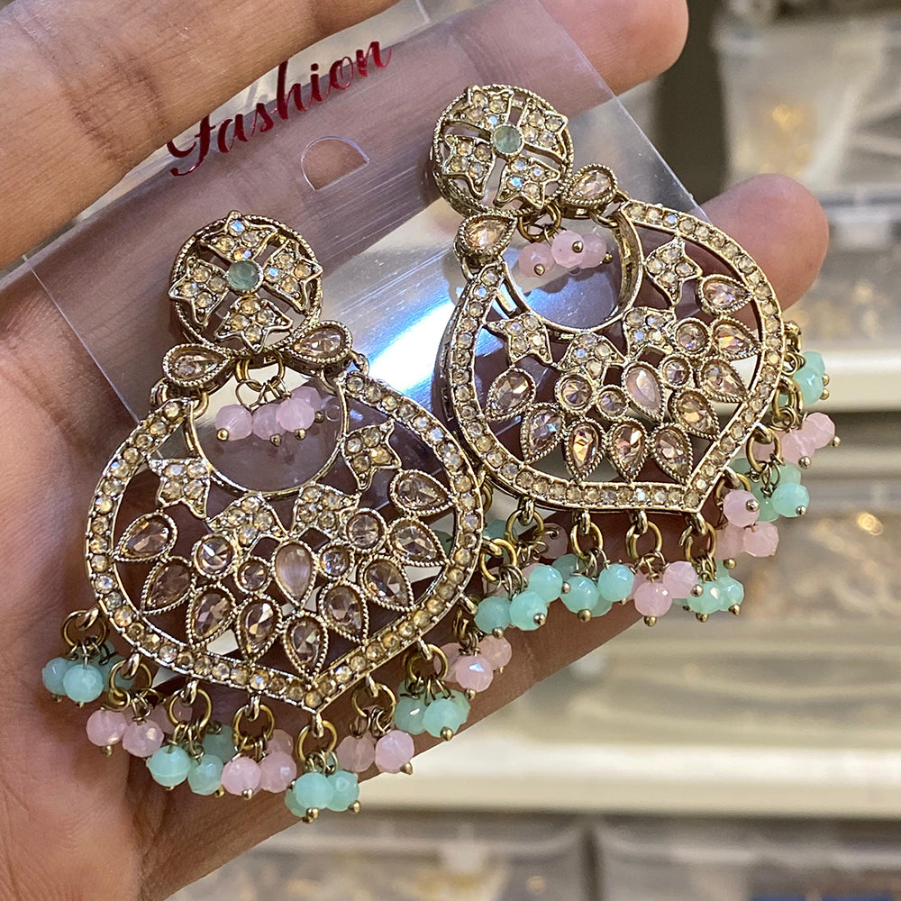 Hira Collections Sparkling Crystal Stone And Pearl Dangler Earrings