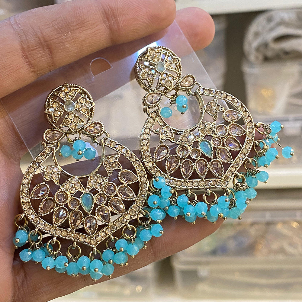 Hira Collections Sparkling Crystal Stone And Pearl Dangler Earrings