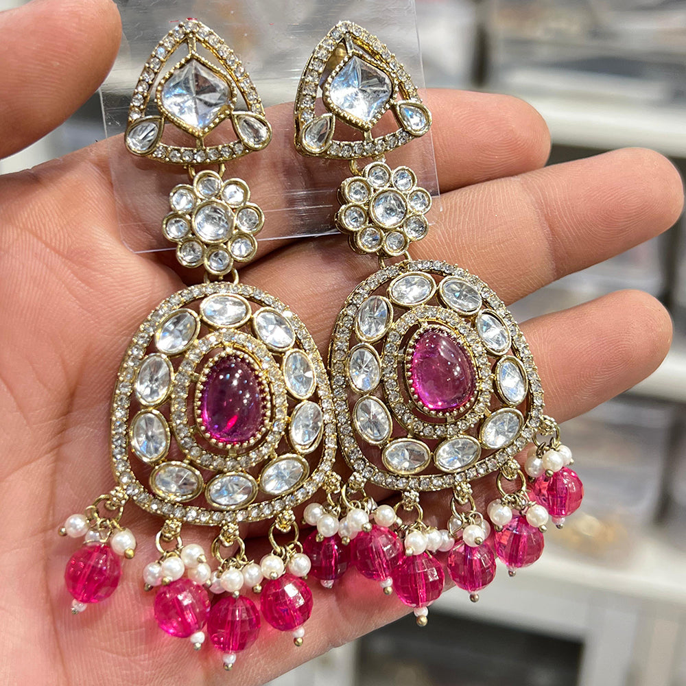 Hira Collections Sparkling Kundan Stone And Beads Dangler Earrings