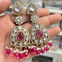 Hira Collections Sparkling Kundan Stone And Beads Dangler Earrings