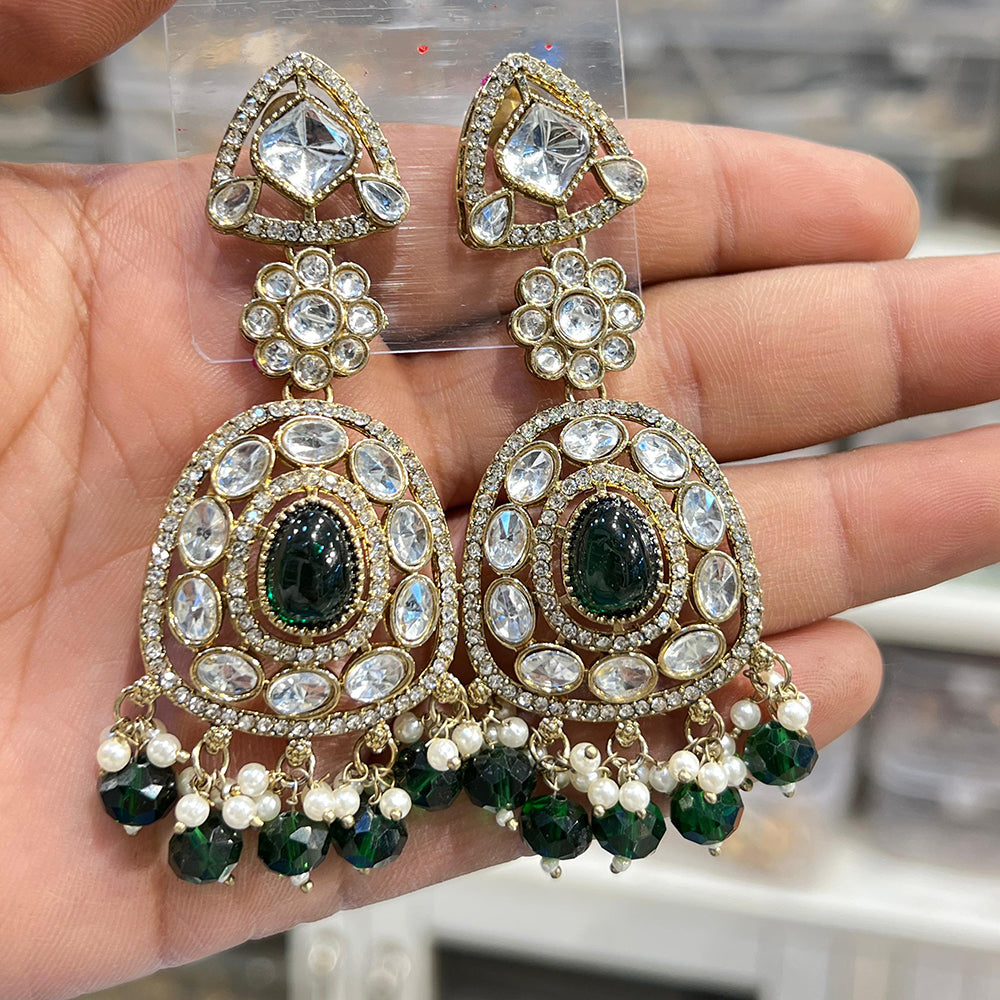 Hira Collections Sparkling Kundan Stone And Beads Dangler Earrings