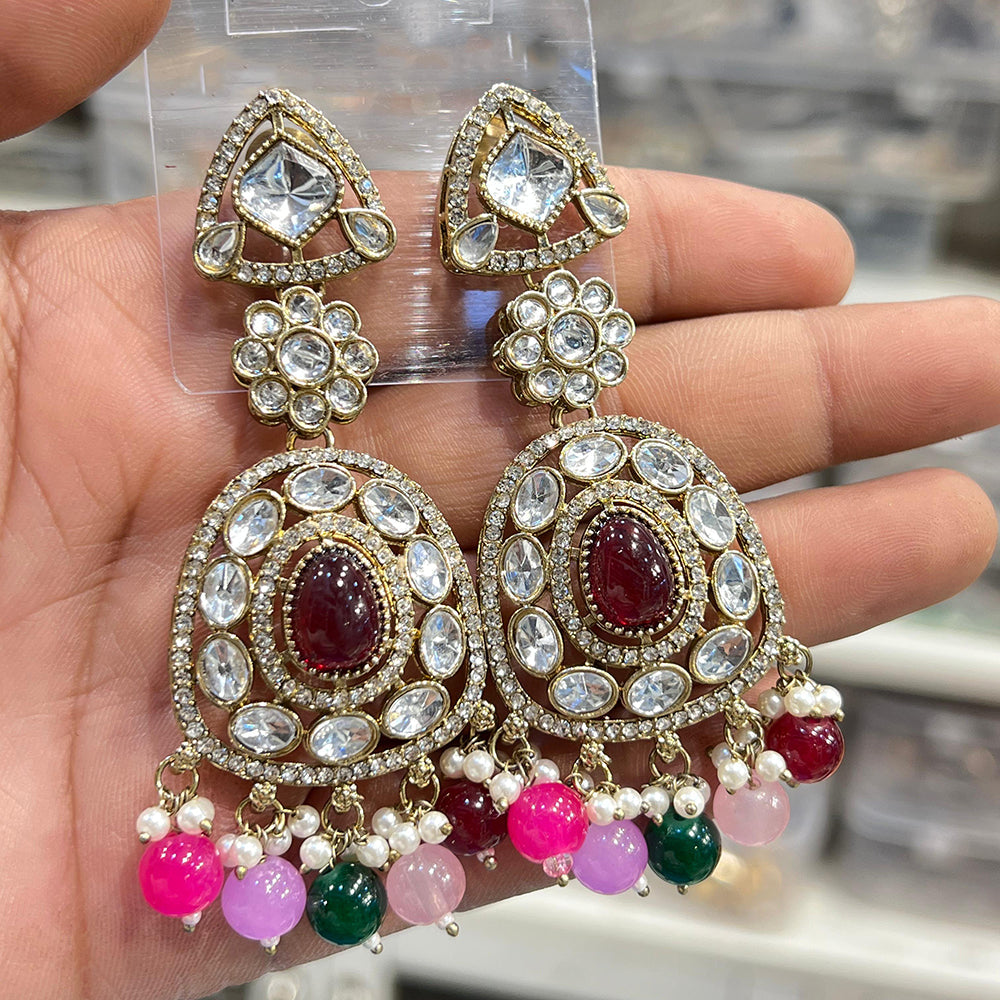 Hira Collections Sparkling Kundan Stone And Beads Dangler Earrings