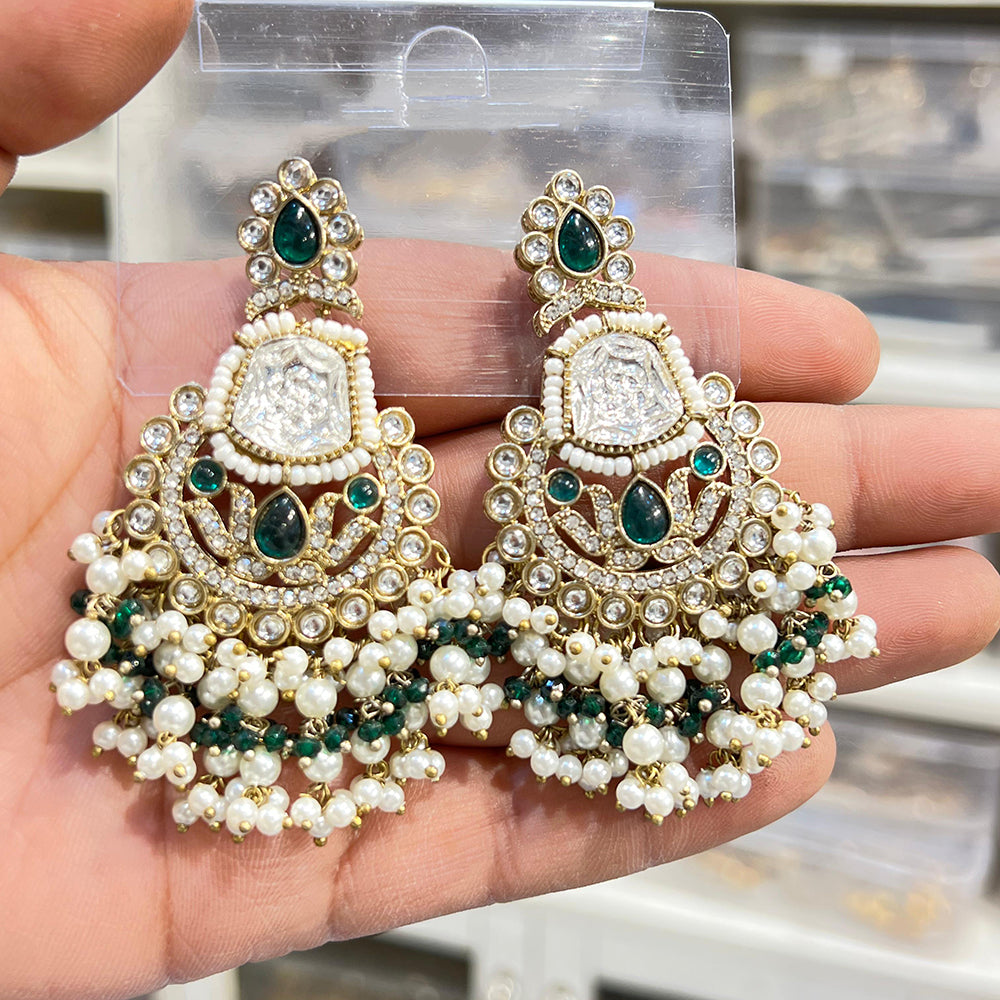 Hira Collections Sparkling Kundan Stone And Beads Dangler Earrings