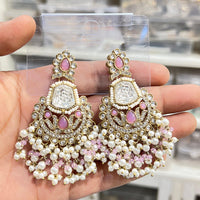 Hira Collections Sparkling Kundan Stone And Beads Dangler Earrings