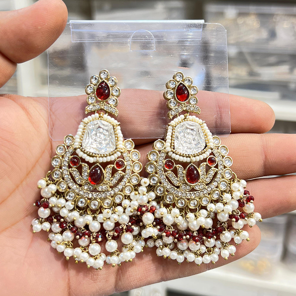 Hira Collections Sparkling Kundan Stone And Beads Dangler Earrings