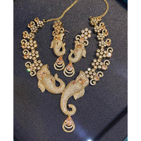 Hira Collections Grand Ganesha Motif American Diamond Necklace Set