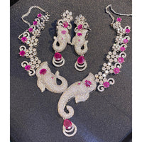 Hira Collections Grand Ganesha Motif American Diamond Necklace Set