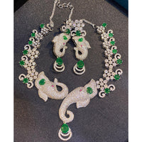 Hira Collections Grand Ganesha Motif American Diamond Necklace Set
