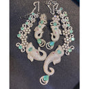 Hira Collections Grand Ganesha Motif American Diamond Necklace Set