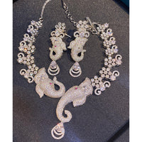 Hira Collections Grand Ganesha Motif American Diamond Necklace Set