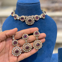 Hira Collections Classic Pota Stone And Austrian Stone Party Wear Necklace Set