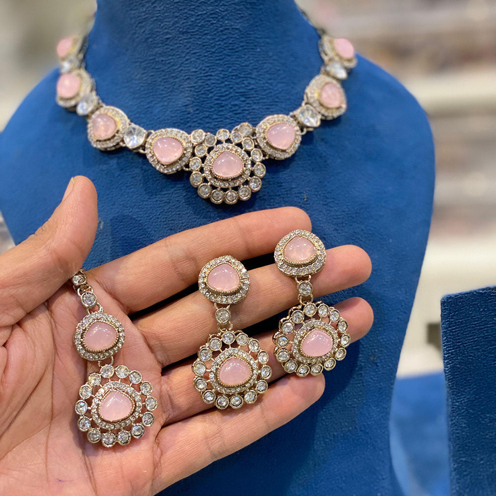 Hira Collections Classic Pota Stone And Austrian Stone Party Wear Necklace Set