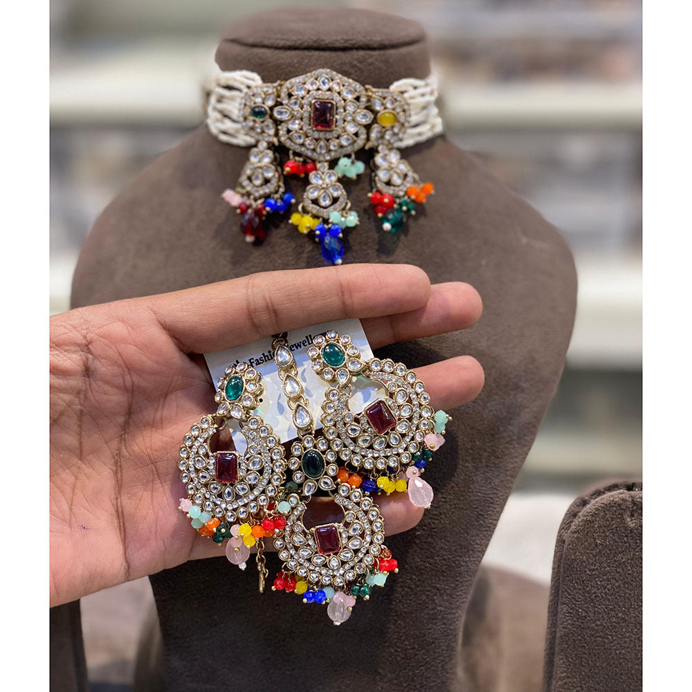 Hira Collections Royal Kundan Stone And Pearl Choker Necklace Set
