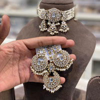 Hira Collections Royal Kundan Stone And Pearl Choker Necklace Set