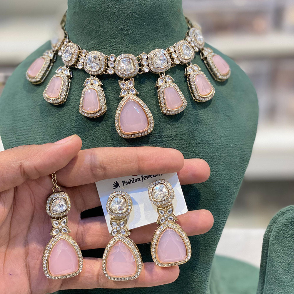 Hira Collections Classic Pota Stone And Austrian Stone Party Wear Necklace Set