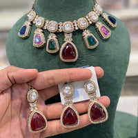 Hira Collections Classic Pota Stone And Austrian Stone Party Wear Necklace Set