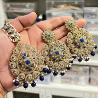 Hira Collections Royal Crystal Stone And Pearl Earring With Maangtikka