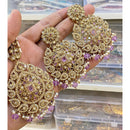 Hira Collections Royal Crystal Stone And Pearl Earring With Maangtikka