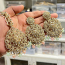 Hira Collections Royal Crystal Stone And Pearl Earring With Maangtikka