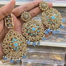 Hira Collections Royal Crystal Stone And Pearl Earring With Maangtikka