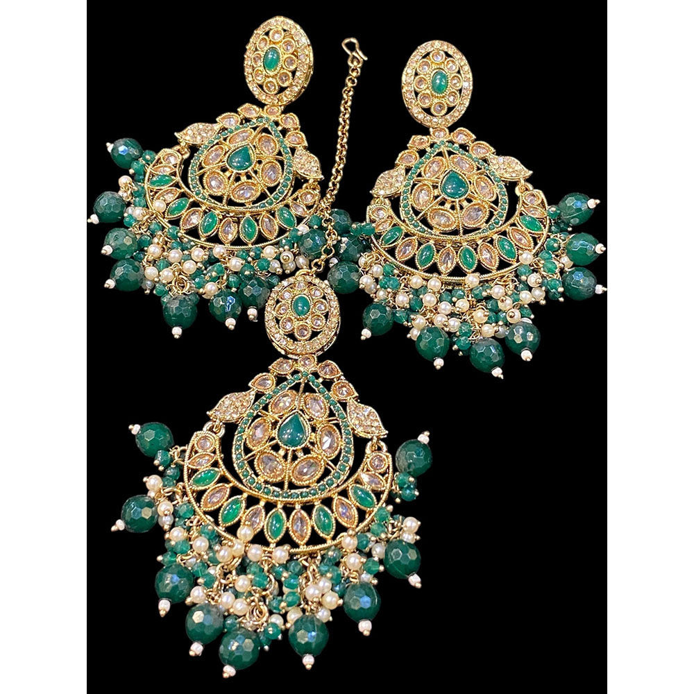 Hira Collections Royal Crystal Stone And Pearl Earring With Maangtikka