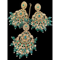 Hira Collections Royal Crystal Stone And Pearl Earring With Maangtikka