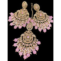 Hira Collections Royal Crystal Stone And Pearl Earring With Maangtikka