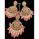 Hira Collections Royal Crystal Stone And Pearl Earring With Maangtikka